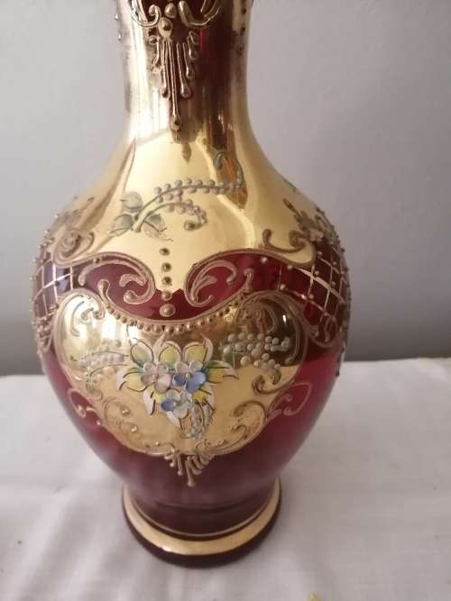 Venetian Enameled Italian Red Vase