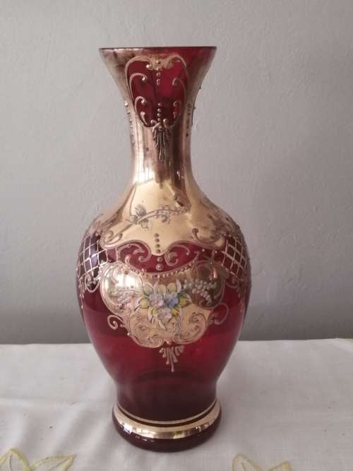 Venetian Enameled Italian Red Vase
