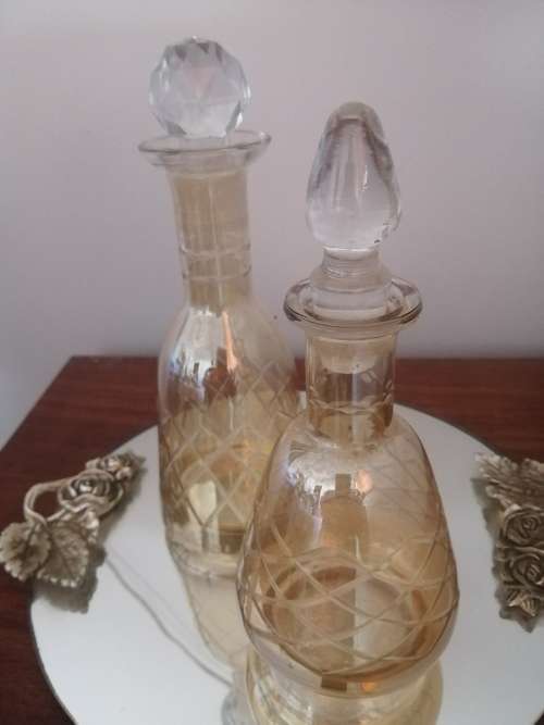 Pair of Champaign Colored Glass Perfume Bottles