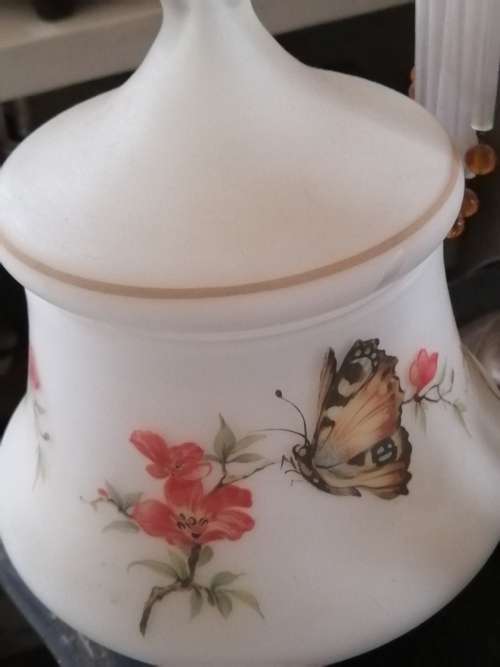 Opaque Glass Jar Decorated with Butterflies and Flowers