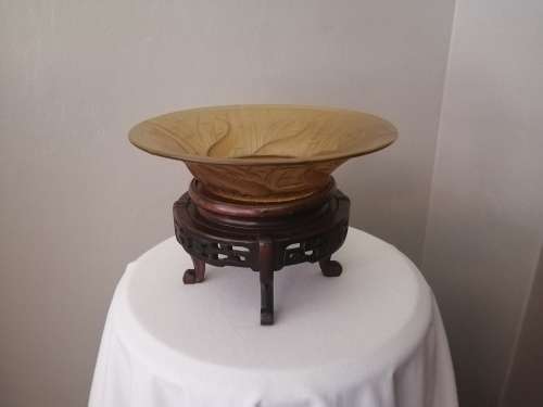 Chinese Koi Fish Bowl Lalique in Style on a Wooden Stand