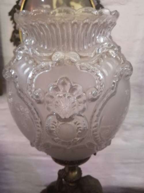 Antique Italian Bronze Cherub Lamp with Original Glass Shade