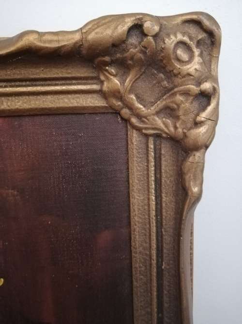 Painting of Dalias framed in ornate Gold frame