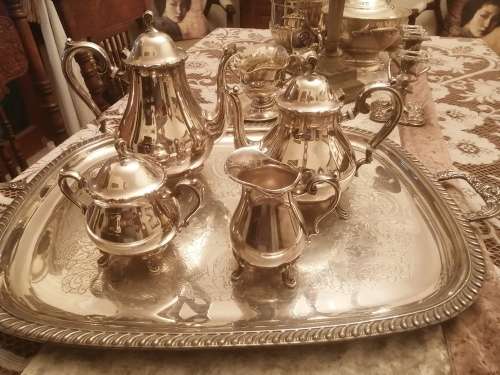 Silver Plated Tea and Coffee Set With Matching Tray