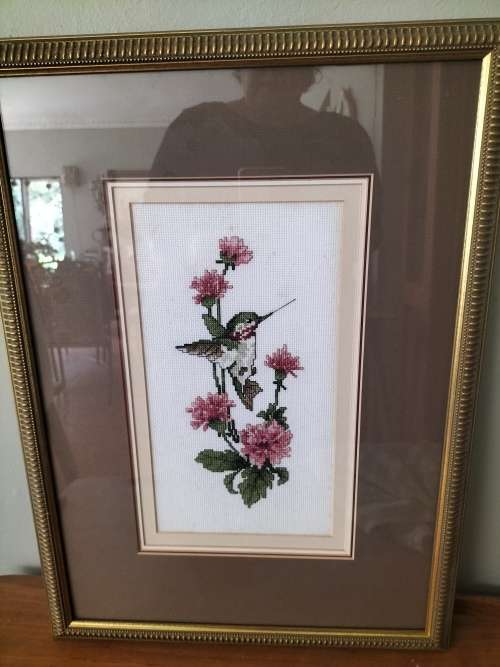 Pair of Framed Embroidery Panels of Birds and Flowers