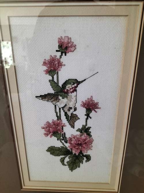 Pair of Framed Embroidery Panels of Birds and Flowers