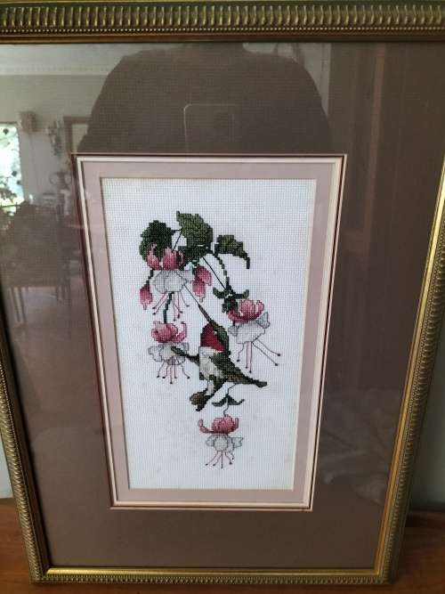 Pair of Framed Embroidery Panels of Birds and Flowers