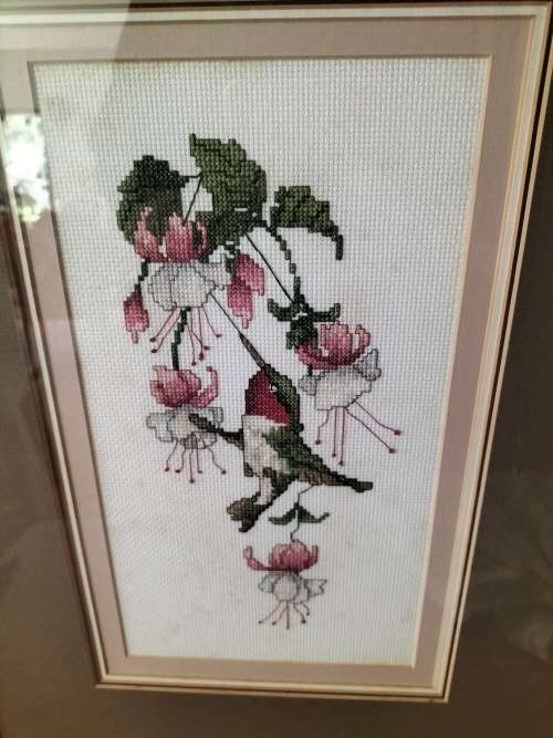 Pair of Framed Embroidery Panels of Birds and Flowers