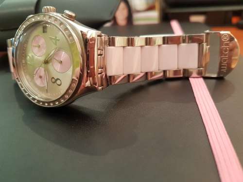 Ladies Swatch watch pink & stainless steel