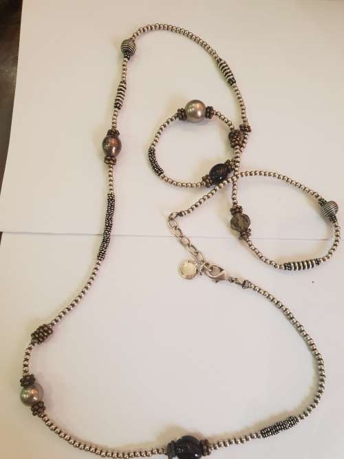 Burnished silver Miglio long length necklace