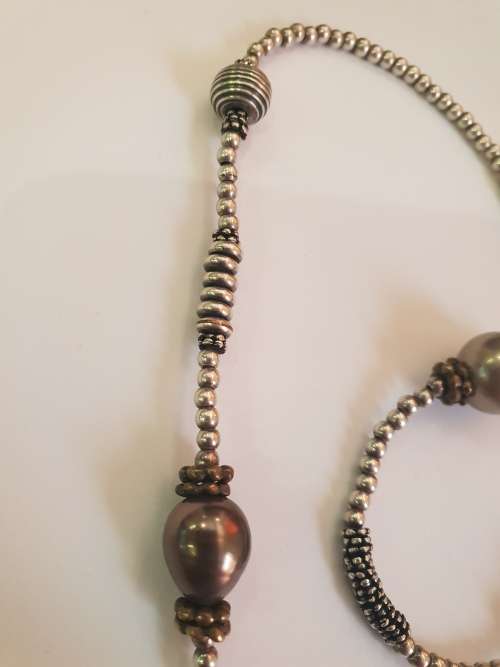 Burnished silver Miglio long length necklace