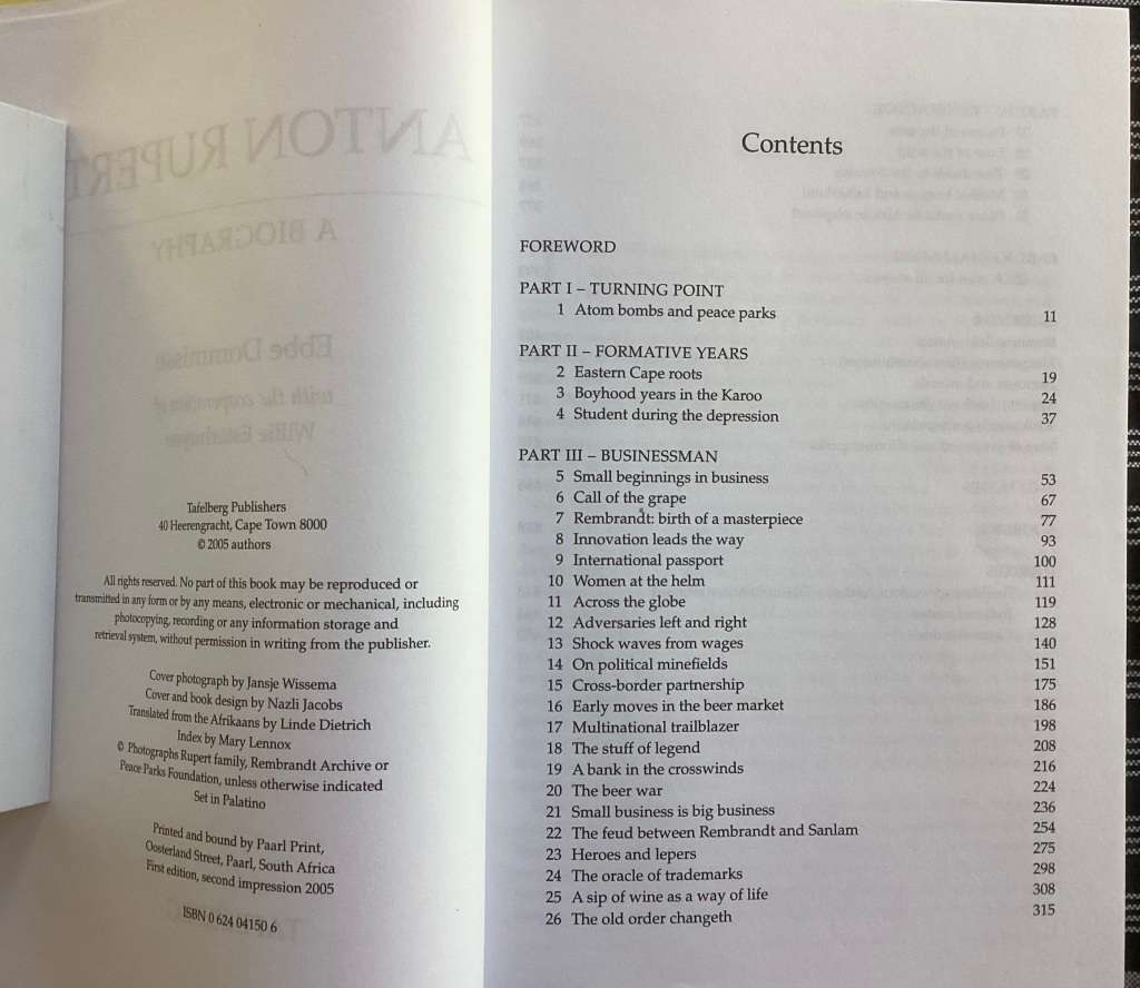 ANTON RUPERT a biography by Ebbe Dommisse. Hardcover, 1st Edition 2nd Impression.