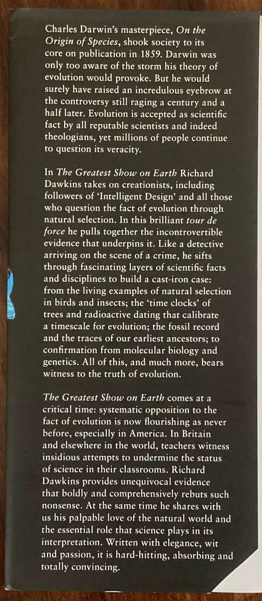 The Greatest Show On Earth. Hardback by Richard Dawkins.