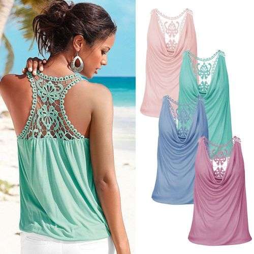 Fashion Women Summer Lace Vest Sleeveless Shirt Blouse Casual Tank Tops T-Shirt