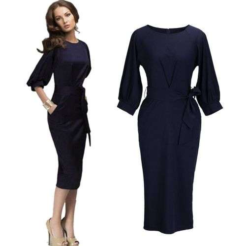Sexy Women Casual Chiffon Long Sleeve Evening Cocktail Party Tunic Pencil Dress