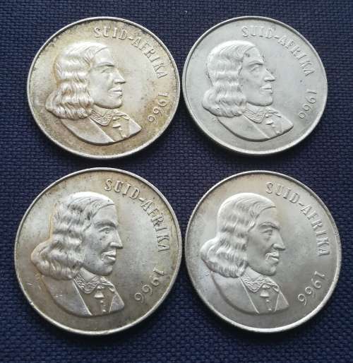Silver 1 rand coins x4, 1966