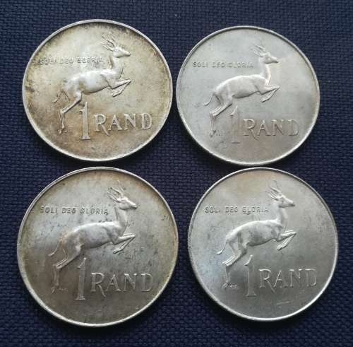 Silver 1 rand coins x4, 1966