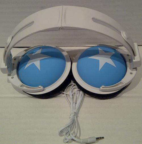 LIGHT BLUE WHITE STAR HEADPHONES! FUNKY & TRENDY!