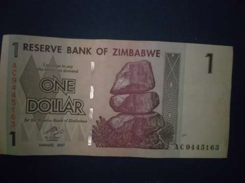 1 one Dollar Zimbabwe Money NOTES