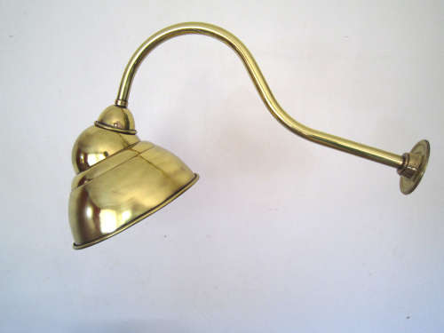 Swan neck brass pub/shop lights (a pair).