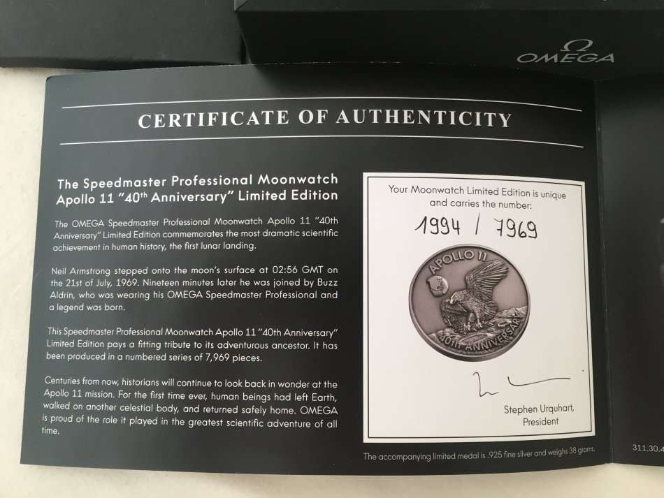 OMEGA SPEEDMASTER PROFESSIONAL MOONWATCH APOLLO 11 40TH ANNIVERSARY