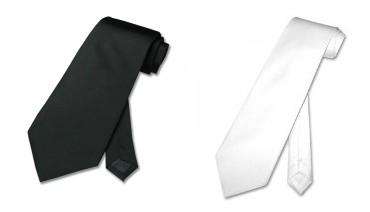 SMASHING DOUBLE DEAL AUCTION*****SOLID BLACK PLUS WHITE 100% SILK HAND MADE COUGAR NECK TIES