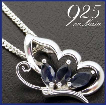 Genuine Sapphire Butterfly Sterling Silver Pendant