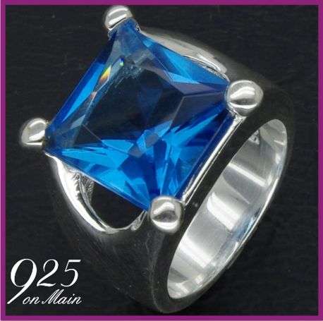 THICK, SOLID Sterling Silver Blue Topaz CZ Ring