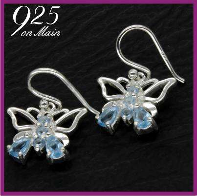 SOLID Sterling Silver Aqua Butterfly Earrings