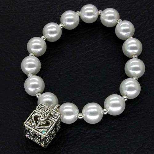 Cute Faux Pearl Bracelet with Prayer Box Charm