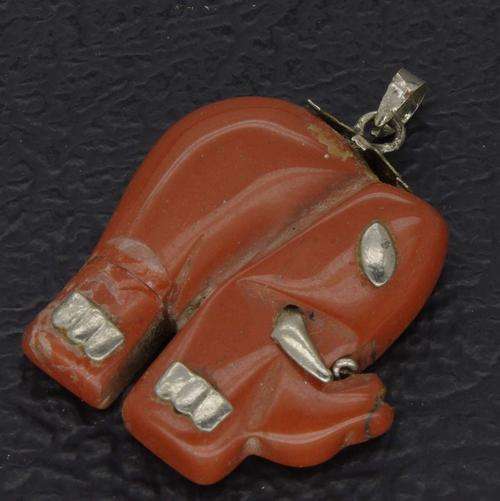 Carved Elephant with Sterling SIlver (damaged)