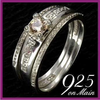 SOLID Sterling Silver Citrine Triple Wedding Set -- SIZE S