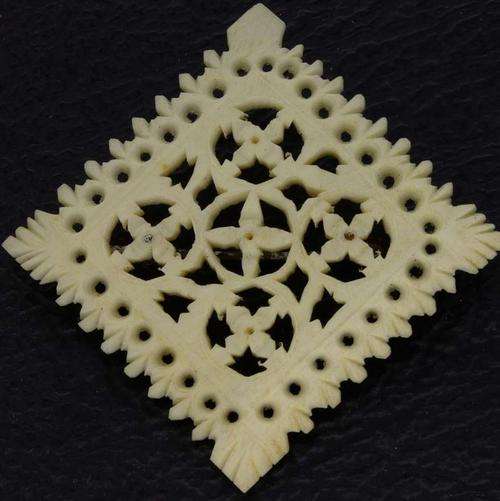 Vintage Intricate Carved Ivory Brooch