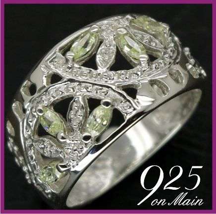 SOLID Sterling Silver Filigree Peridot Ring (size L )
