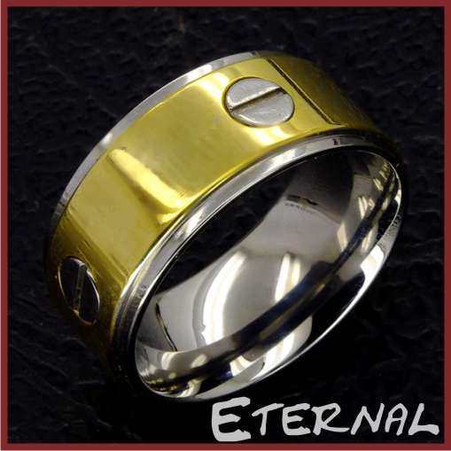 SOLID Stainless Steel Gold-Plated Desginer Ring -- SIZE O -- UNISEX