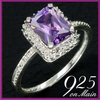 SOLID Sterling Silver Designer Amethyst Ring -- Size L