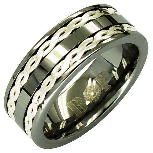 SOLID TUNGSTEN CARBIDE Sterling Silver Inlay Ring Sizes 8 to 14 in stock