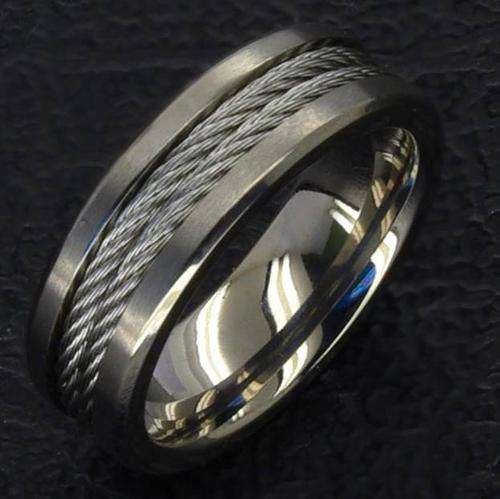Stylish SOLID TITANIUM Cable-Style Gents Ring Size R -- 9