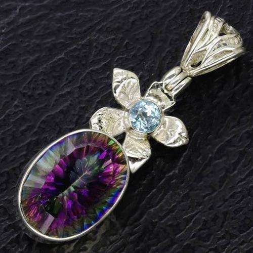 SOLID Sterling Silver Mystic Topaz Pendant -- BREATHTAKING!