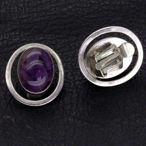 Lovely 925 Sterling Silver Genuine Amethyst Clip-On Earrings