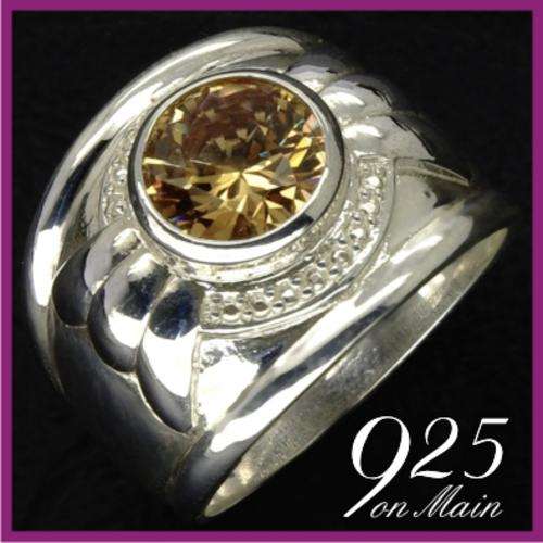 SOLID Sterling Silver Wide Ribbon Citrine Ring -- Size L