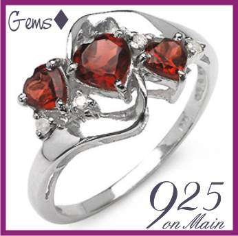 SOLID Sterling Silver Genuine Garnet & Diamond Ring Size O