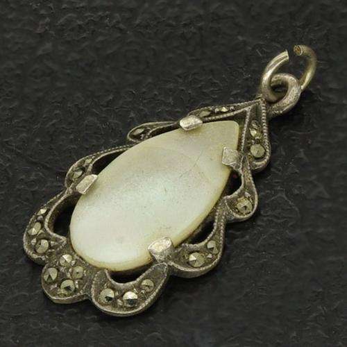 Vintage Sterling Silver Marcasite and Mother-of-Pearl Pendant