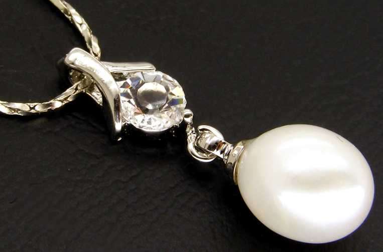 White Freshwater Pearl & CZ Drop Pendant Necklace