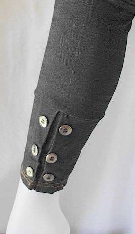 Black Denim Look Leggings with Button Detail