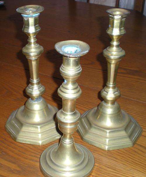 3 Antique Brass Candlesticks