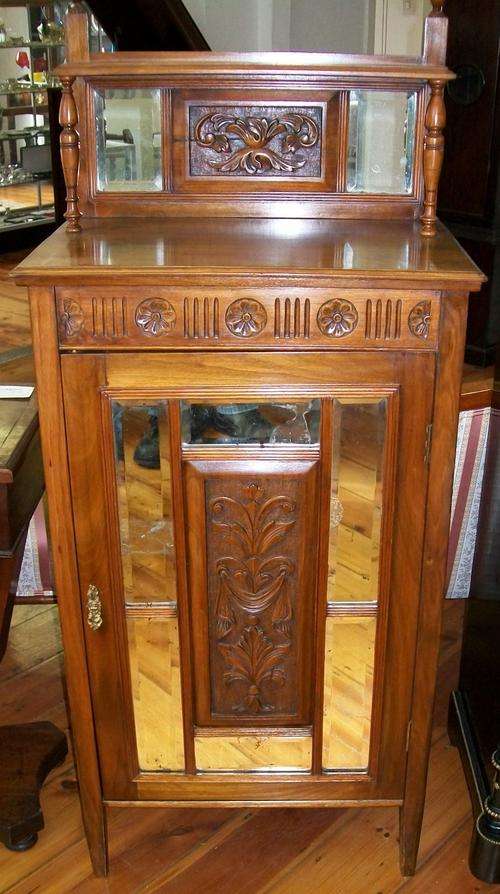 Edwardian Walnut Side Cabinet with Mirrors