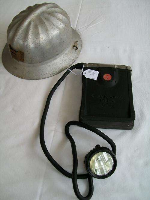 Miner's Battery Lamp & Aluminium Helmet