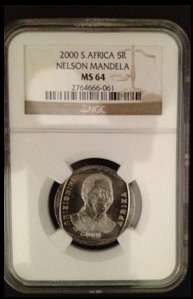 2000 S.Africa 5R Nelson Mandela Ms 64 Low in Graded