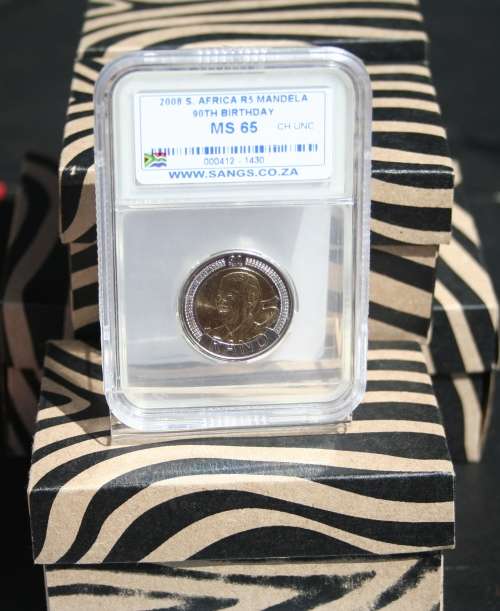 2008 90TH B/D COIN SANGS GRADED MS65CLEAR SLABX 5 & STAND & G/BOX ALL FOR ONE BID BUY AS XMAST GIFTS